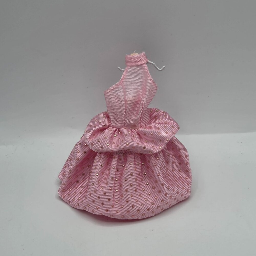 Vintage 1990s Fashion Doll Light Pink Satin Sleeveless Halter Fit & Flare Dress
